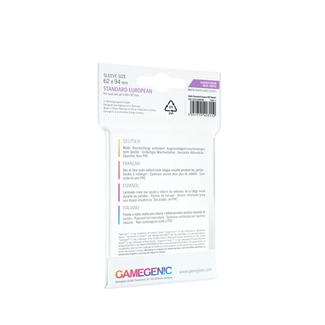 Gamegenic | Matte Board Game Sleeves | Purple 62x94mm (50pc)