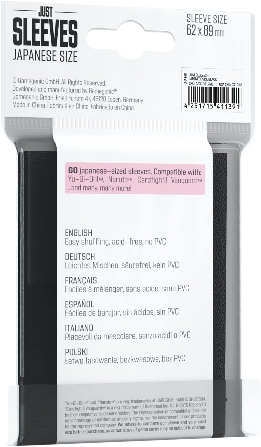 Gamegenic | Just Sleeves - Japanese Size Black | 60 Sleeves