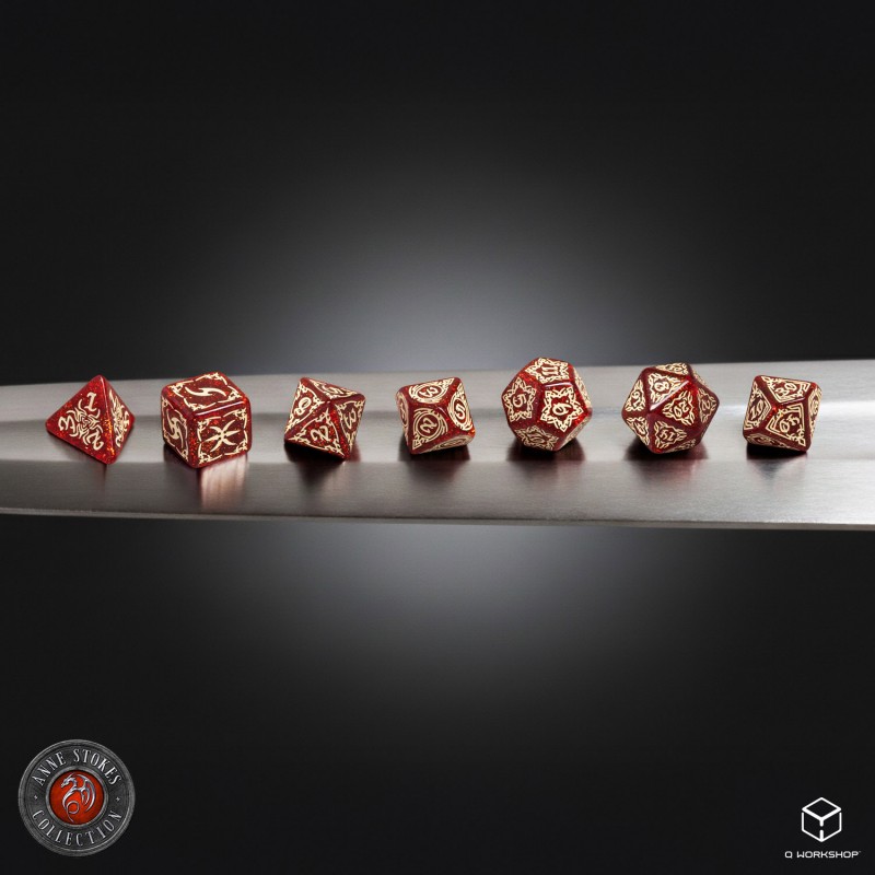 Q Workshop | Shimmering Red & Beige | Tribal Dice Set
