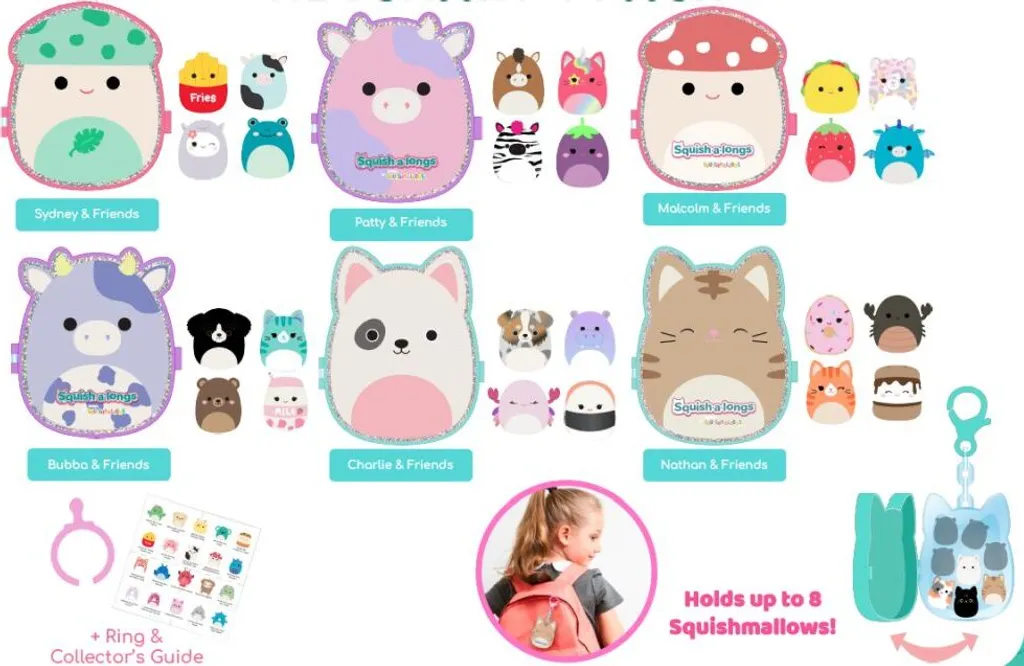 Jazwares | Squish-a-Longs Schlüsselanhänger-Clips | 12er Pack Thekendisplay