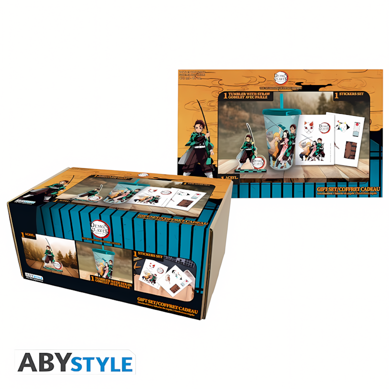 Demon Slayer | Gift Set | Tumbler With Straw (470ml), Acryl® Figure & Stickers