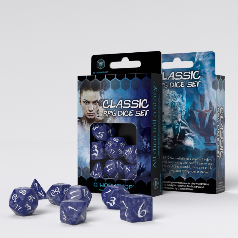Q Workshop | Cobalt & White | Classic RPG Dice Set