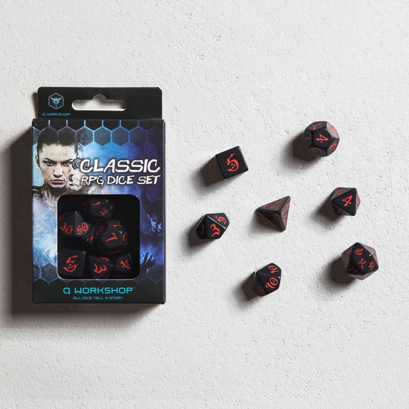 Q Workshop | Black & Red | Classic RPG Dice Set