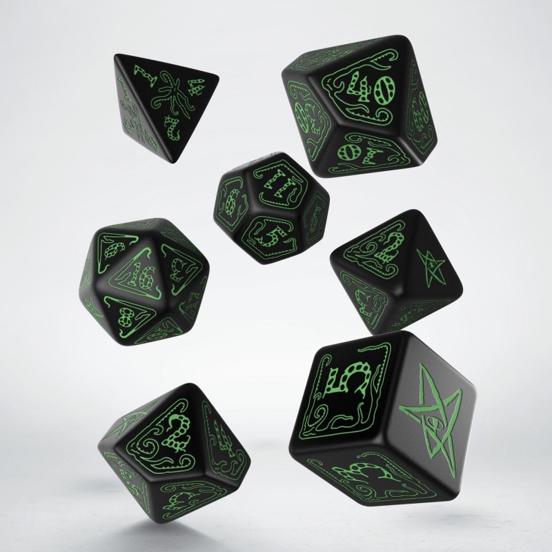 Q Workshop | Black & Green | Call Of Cthulhu Dice Set