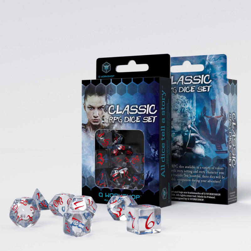 Q Workshop | Translucent & Blue-Red | Classic RPG Dice Set