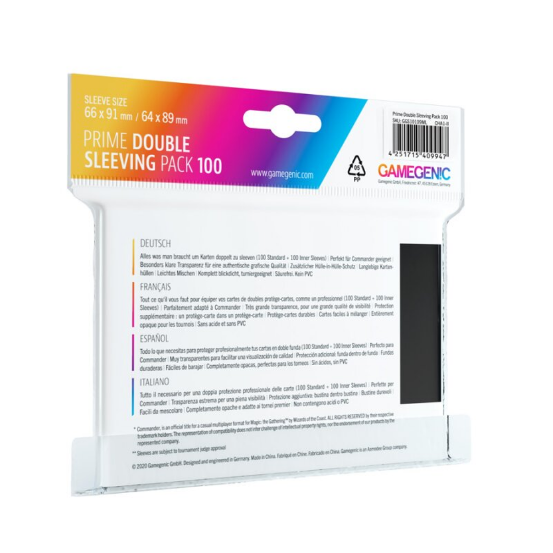 Gamegenic | Black and Clear | Prime Double Sleeving Pack 100 (200 Stk.)