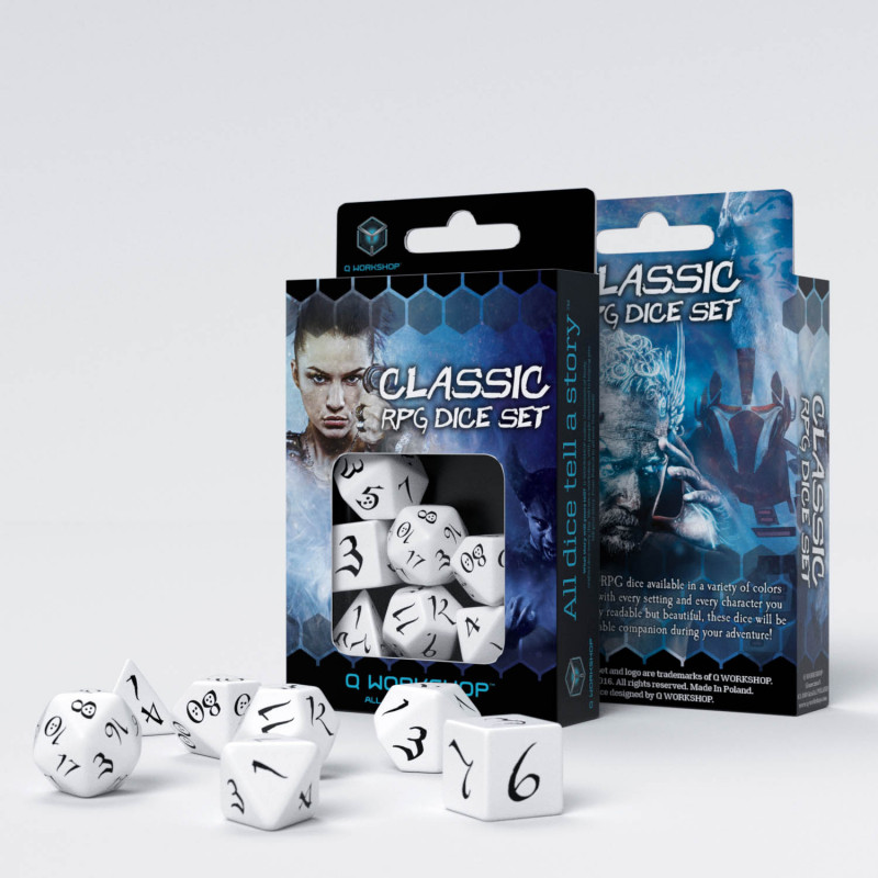 Q Workshop | White & Black | Classic RPG Dice Set