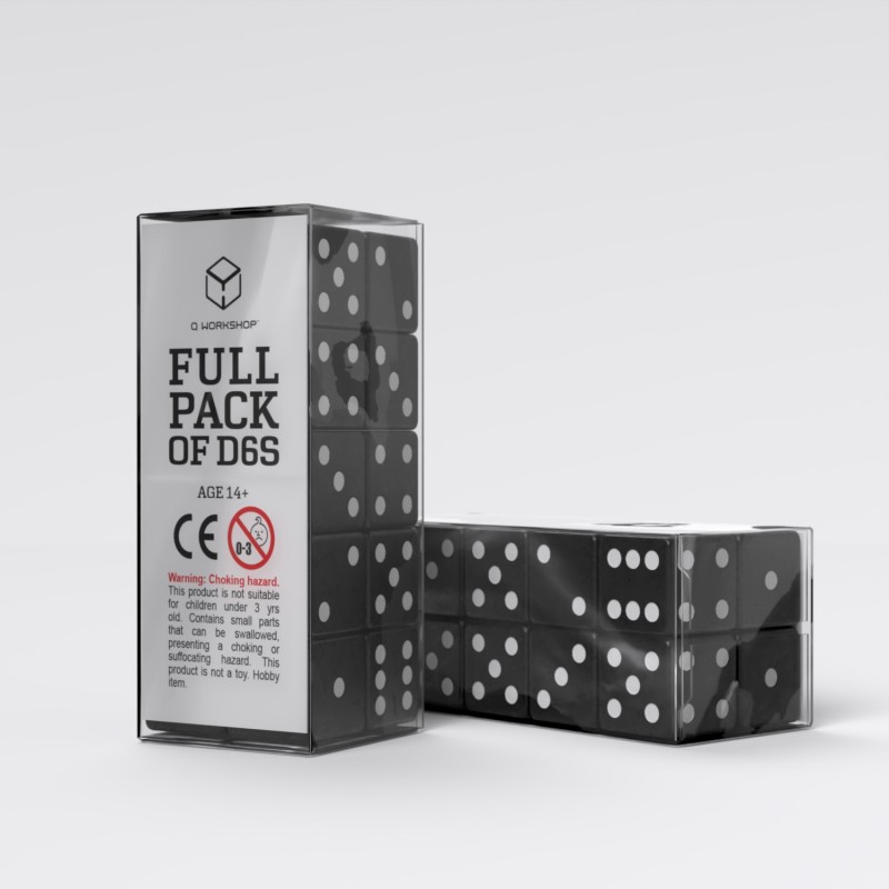 Q Workshop | Black & White | Full Pack of D6s