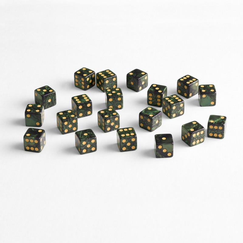 Q Workshop | Bottle Green & Gold | Full Pack Of D6s
