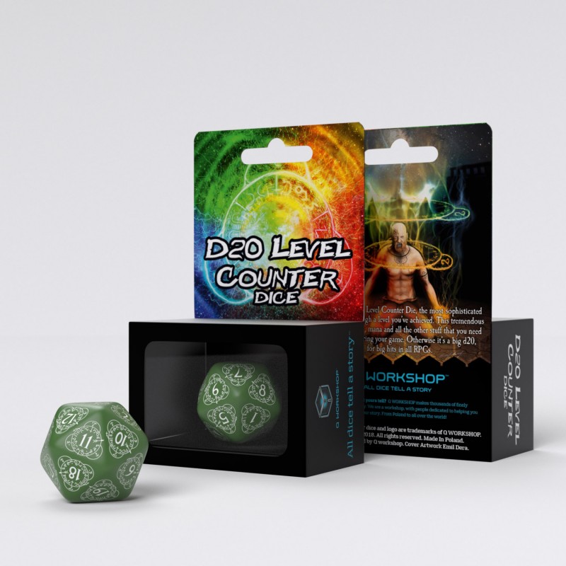 Q Workshop | Green & White | D20 Level Counter Die