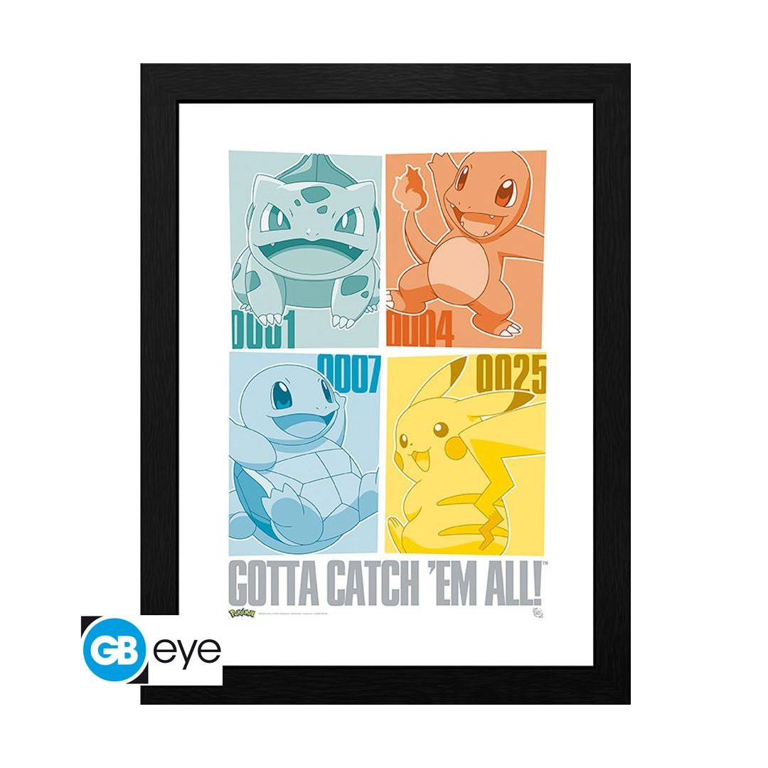 POKÉMON Gerahmtes Bild – Pikachu & Kanto Starter (30x40 cm)