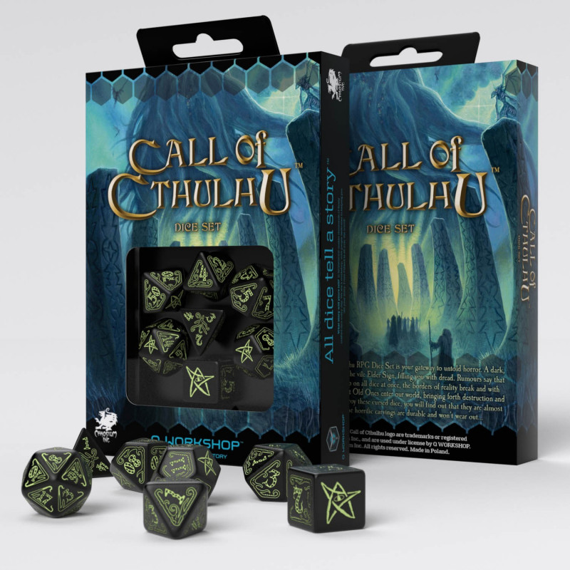 Q Workshop | Black & Glow-In-The-Dark | Call Of Cthulhu Dice Set