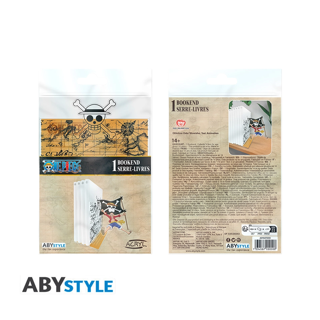 ONE PIECE Acryl Buchstütze – Luffy mit Piratenflagge (3-teilig)