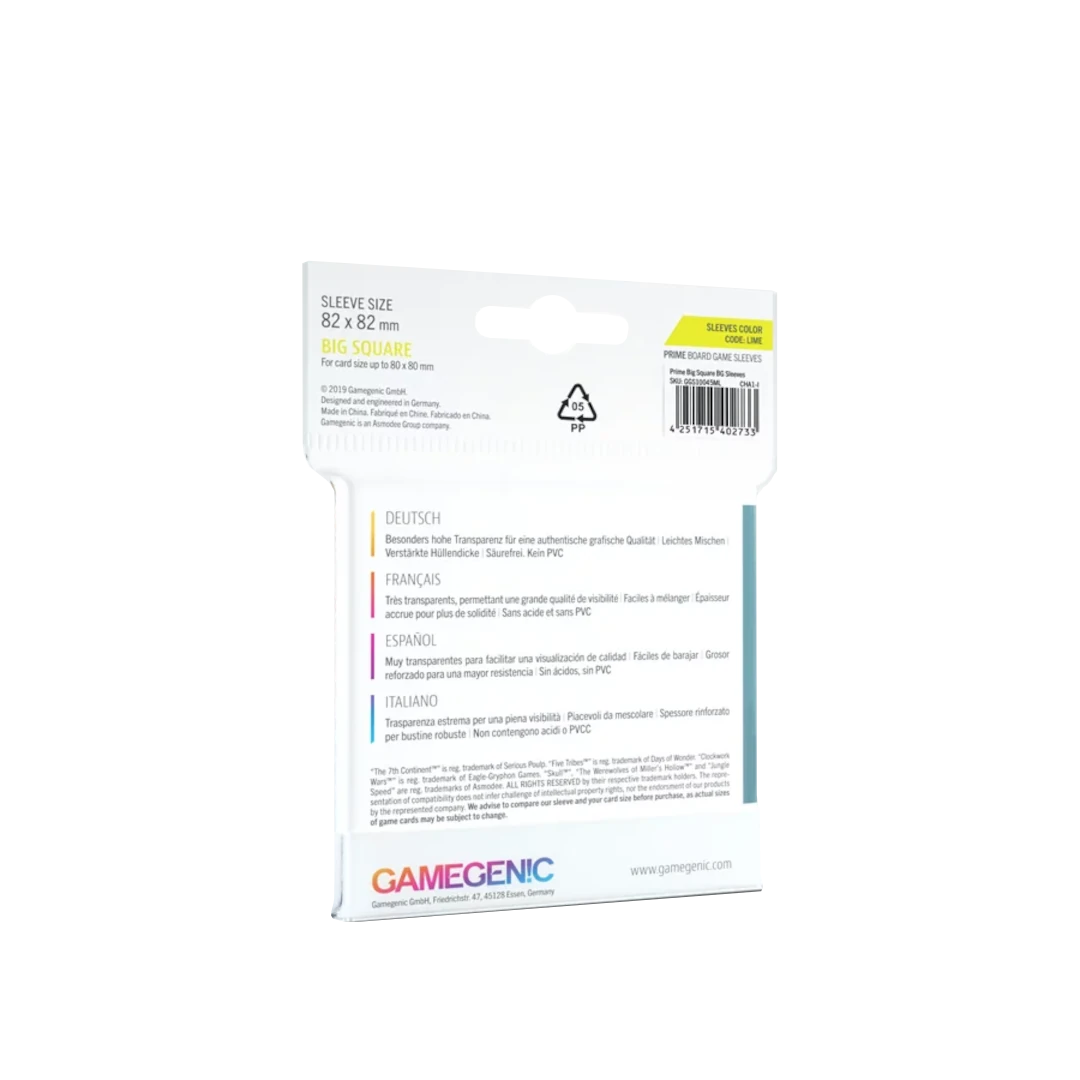 Gamegenic | Prime Board Game Sleeves |Lime 82x82mm (50pc)