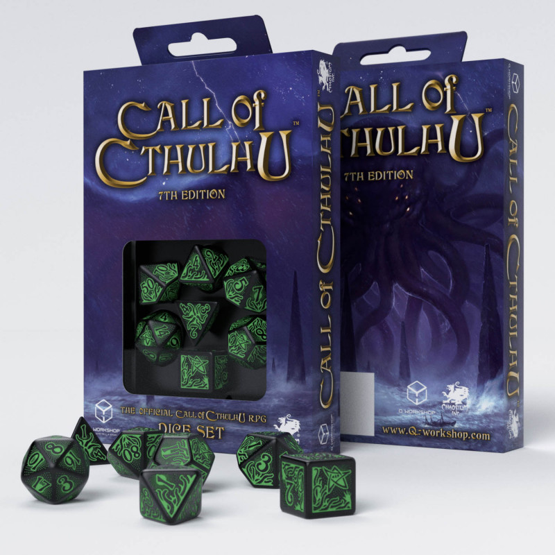 Q Workshop | Black & Green | Call Of Cthulhu 7th Edition Dice Set