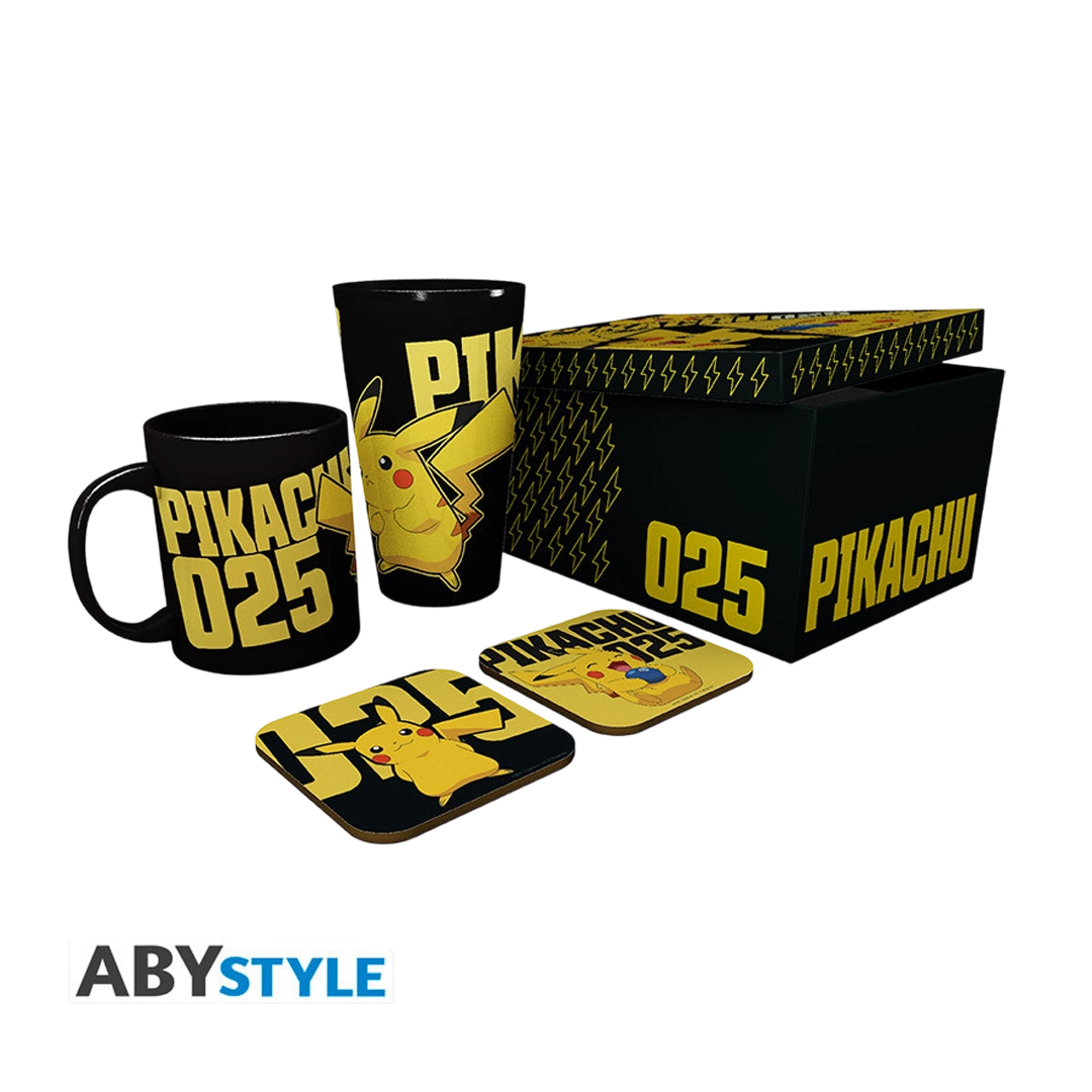 POKÉMON Geschenkset – XXL-Glas, Tasse & 2 Untersetzer (Glow in the Dark)