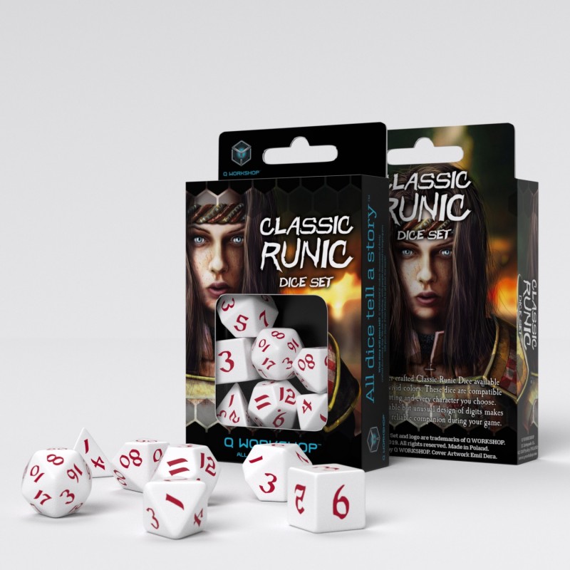 Q Workshop | White & Red | Classic Runic Dice Set