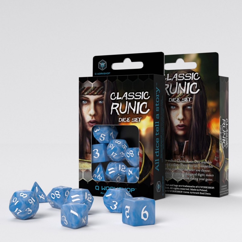Q Workshop | Glacier & White | Classic Runic Dice Set
