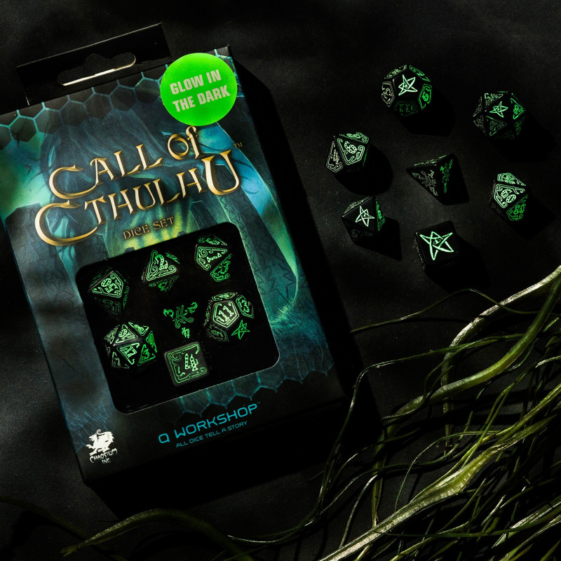 Q Workshop | Black & Glow-In-The-Dark | Call Of Cthulhu Dice Set