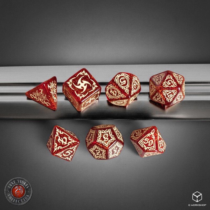 Q Workshop | Shimmering Red & Beige | Tribal Dice Set