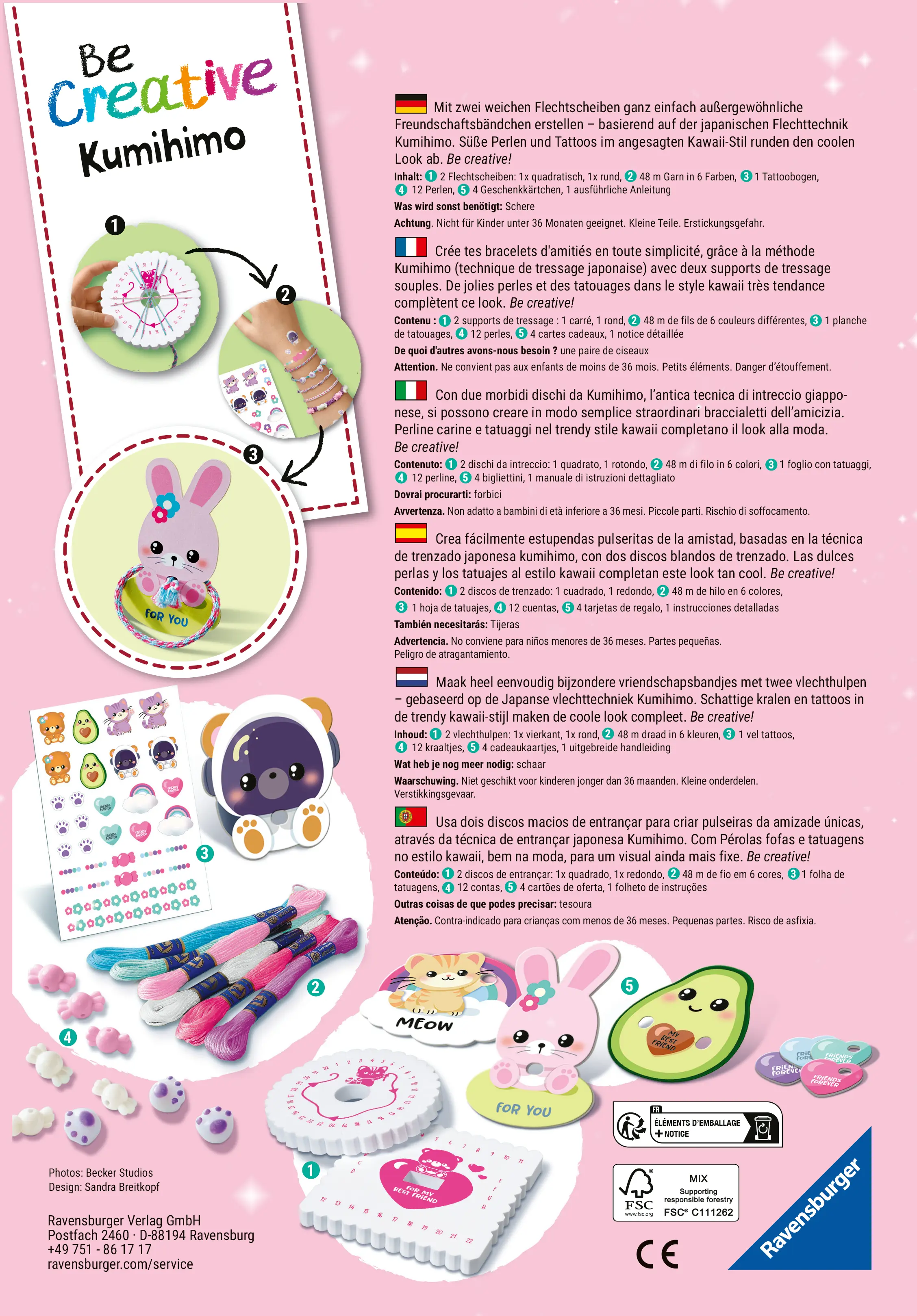 Ravensburger | Kumihimo & Tattoos Kawaii | BeCreative Midi Freundschaftsbändchen