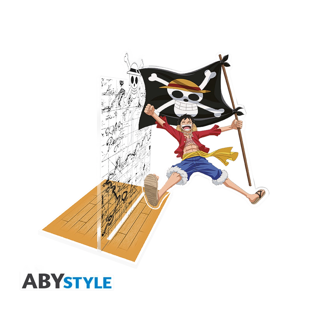 ONE PIECE Acryl Buchstütze – Luffy mit Piratenflagge (3-teilig)