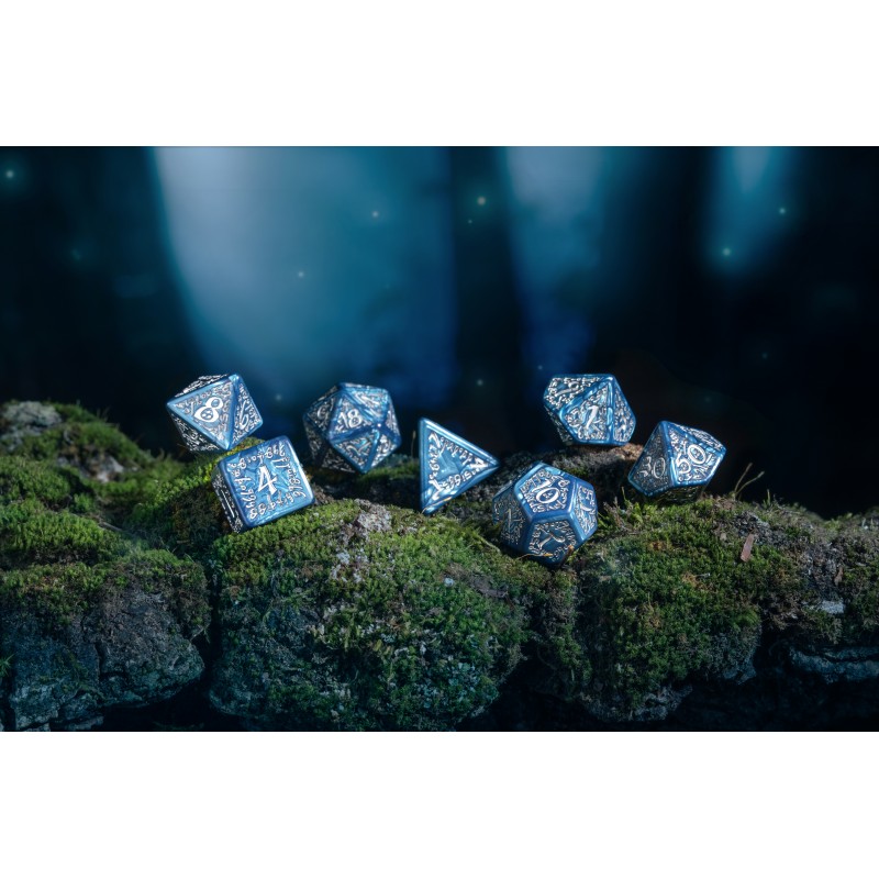 Q Workshop | Cobalt & Silver | Elvish Dice Set