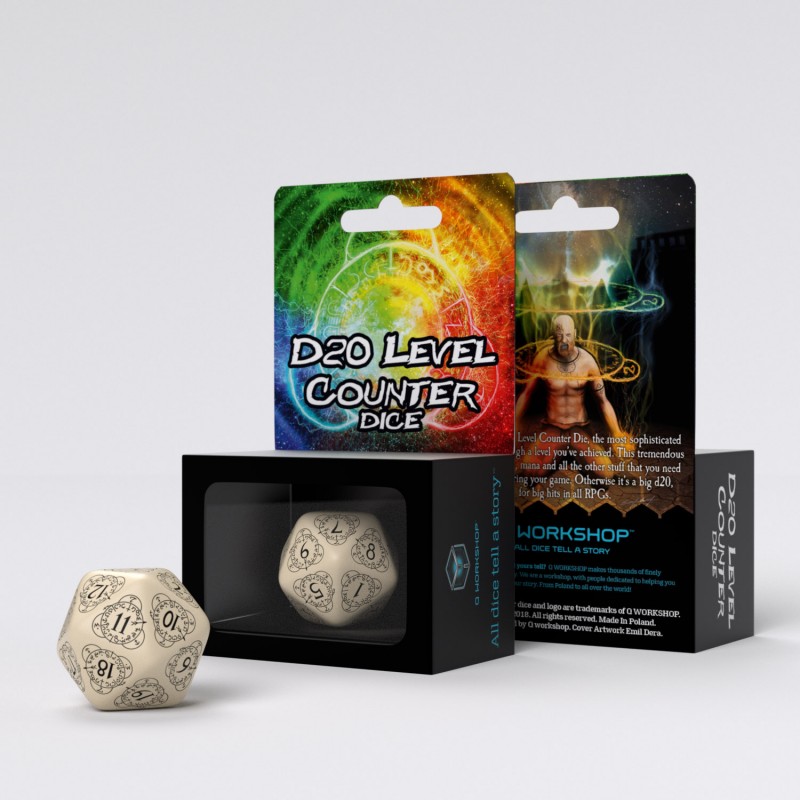 Q Workshop | Beige & Black | D20 Level Counter Die