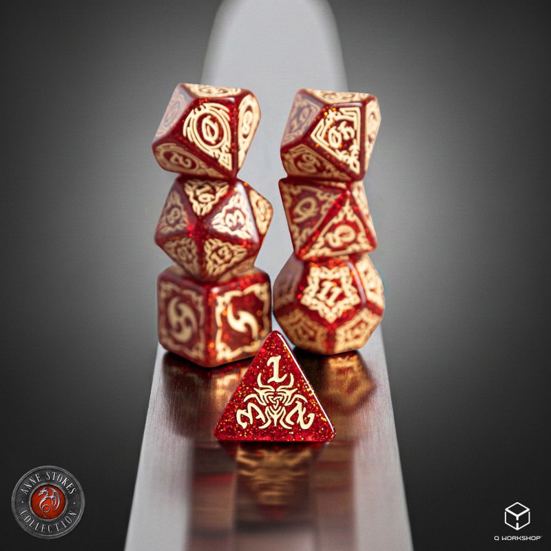 Q Workshop | Shimmering Red & Beige | Tribal Dice Set