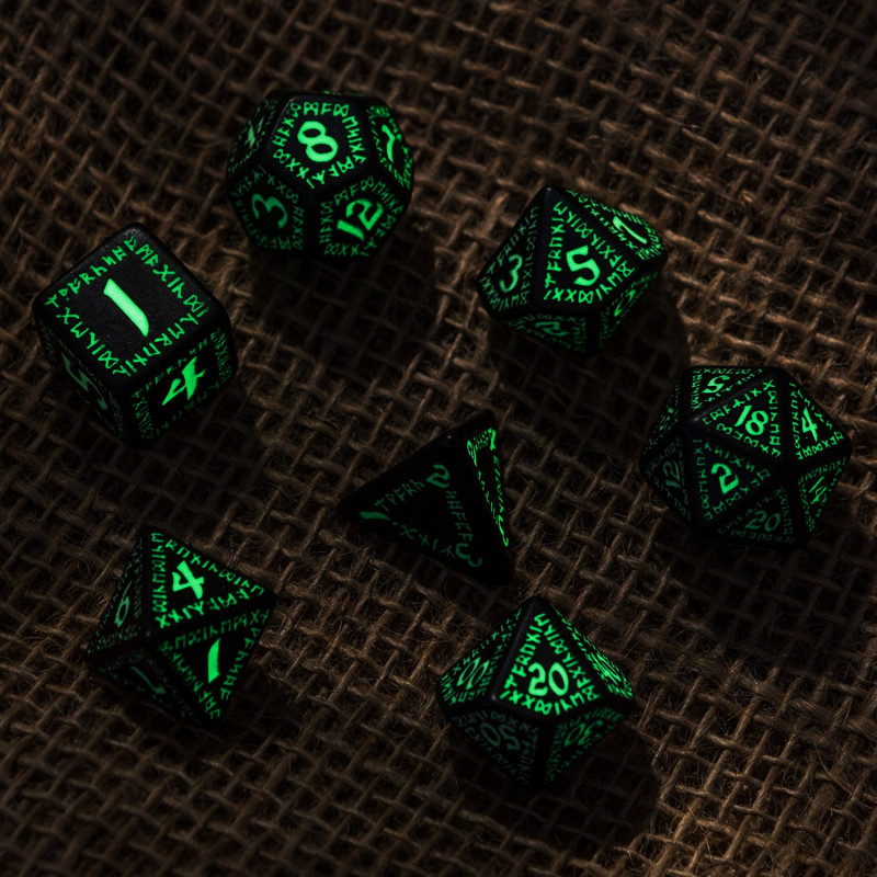 Q Workshop | Black & Glow-In-The-Dark | Runic Dice Set