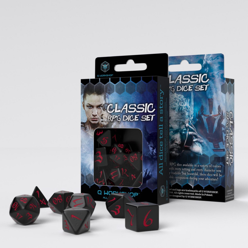 Q Workshop | Black & Red | Classic RPG Dice Set