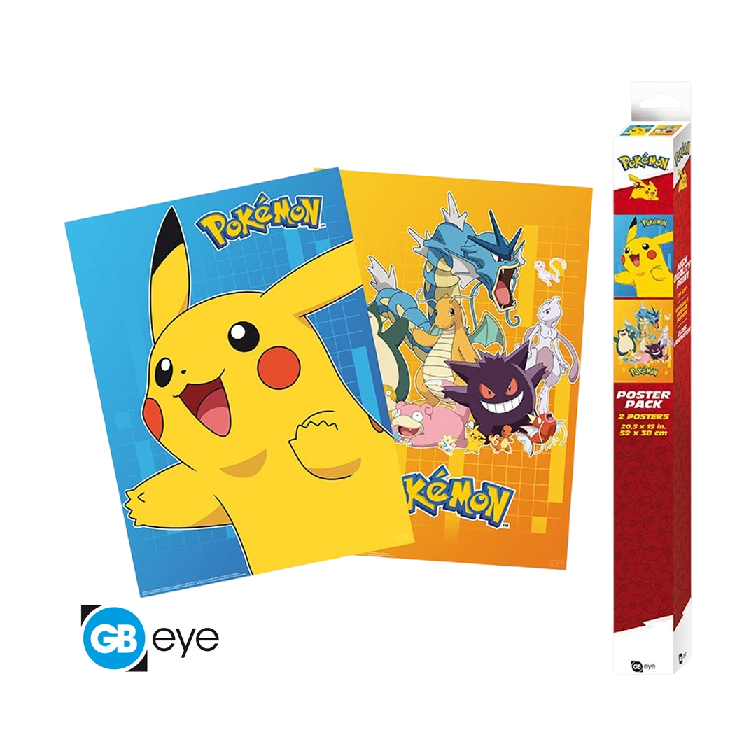 POKÉMON Poster-Set (2er) – Chibi Style: Bunte Charaktere (52 x 38 cm)