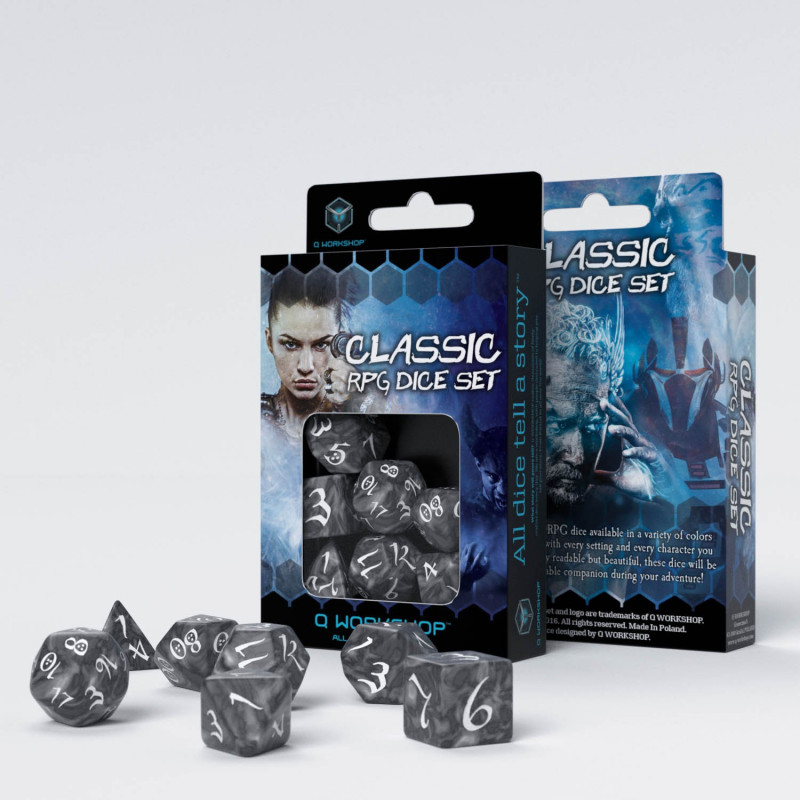 Q Workshop | Smoky & White | Classic RPG Dice Set