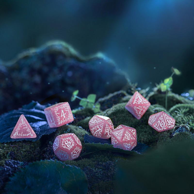 Q Workshop | Shimmering Pink & White | Elvish Dice Set