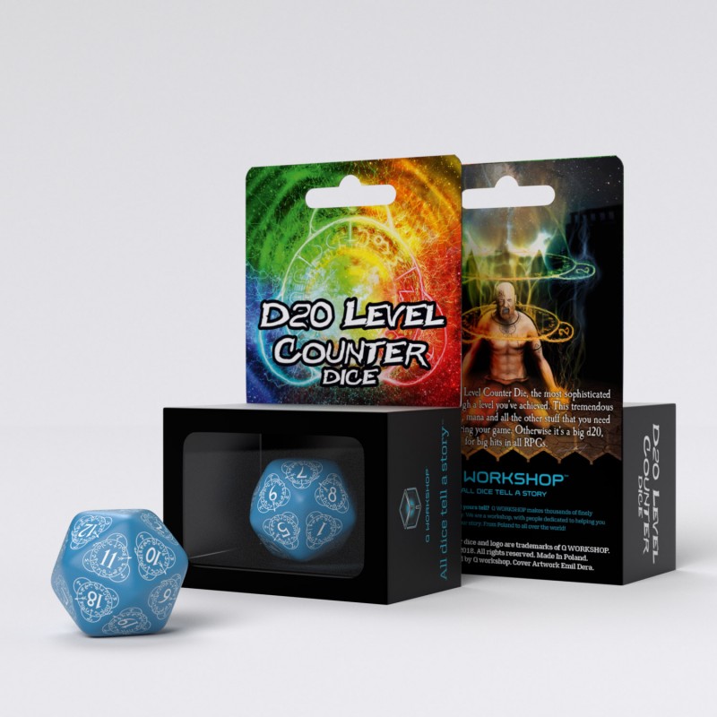 Q Workshop | Blue & White | D20 Level Counter Die