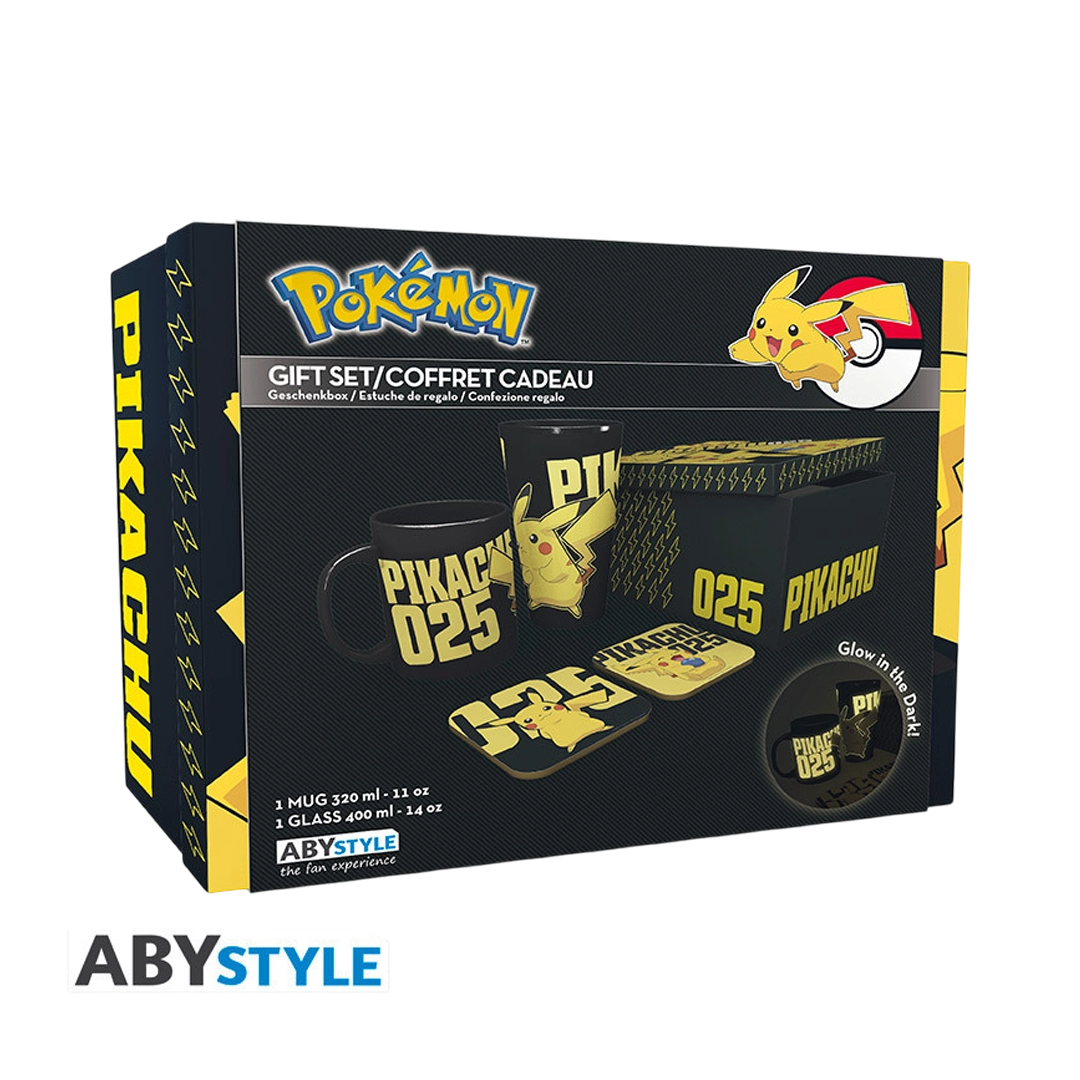 POKÉMON Geschenkset – XXL-Glas, Tasse & 2 Untersetzer (Glow in the Dark)