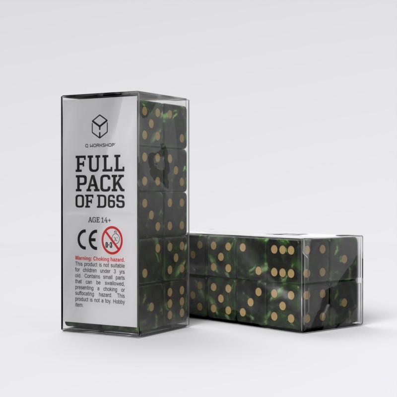 Q Workshop | Bottle Green & Gold | Full Pack Of D6s