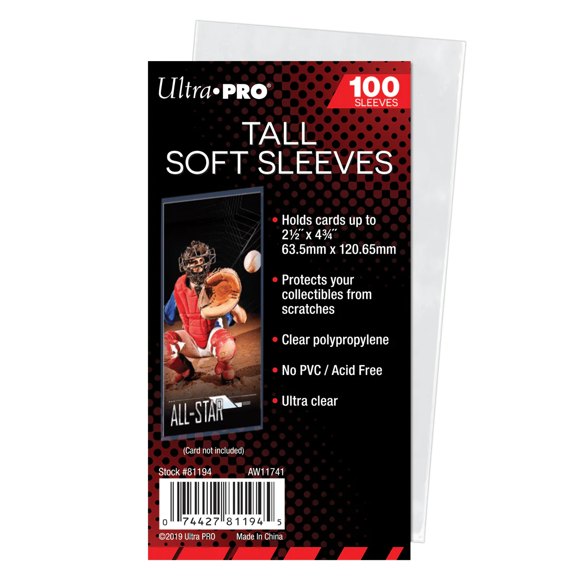 Ultra Pro: 2-1/2"x4-3/4" Tall Card Soft Sleeves - 100ct